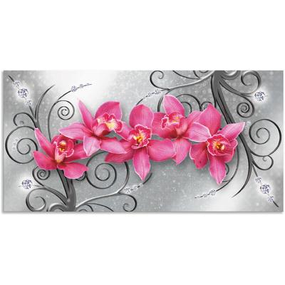 Wandbild ARTLAND "rosa Orchideen auf Ornamenten", pink (farbe bild(er): pink), B:150cm H:75cm, Bilder, als Alubild, Outdoorbild, Leinwandbild, Poster, Wandaufkleber Image