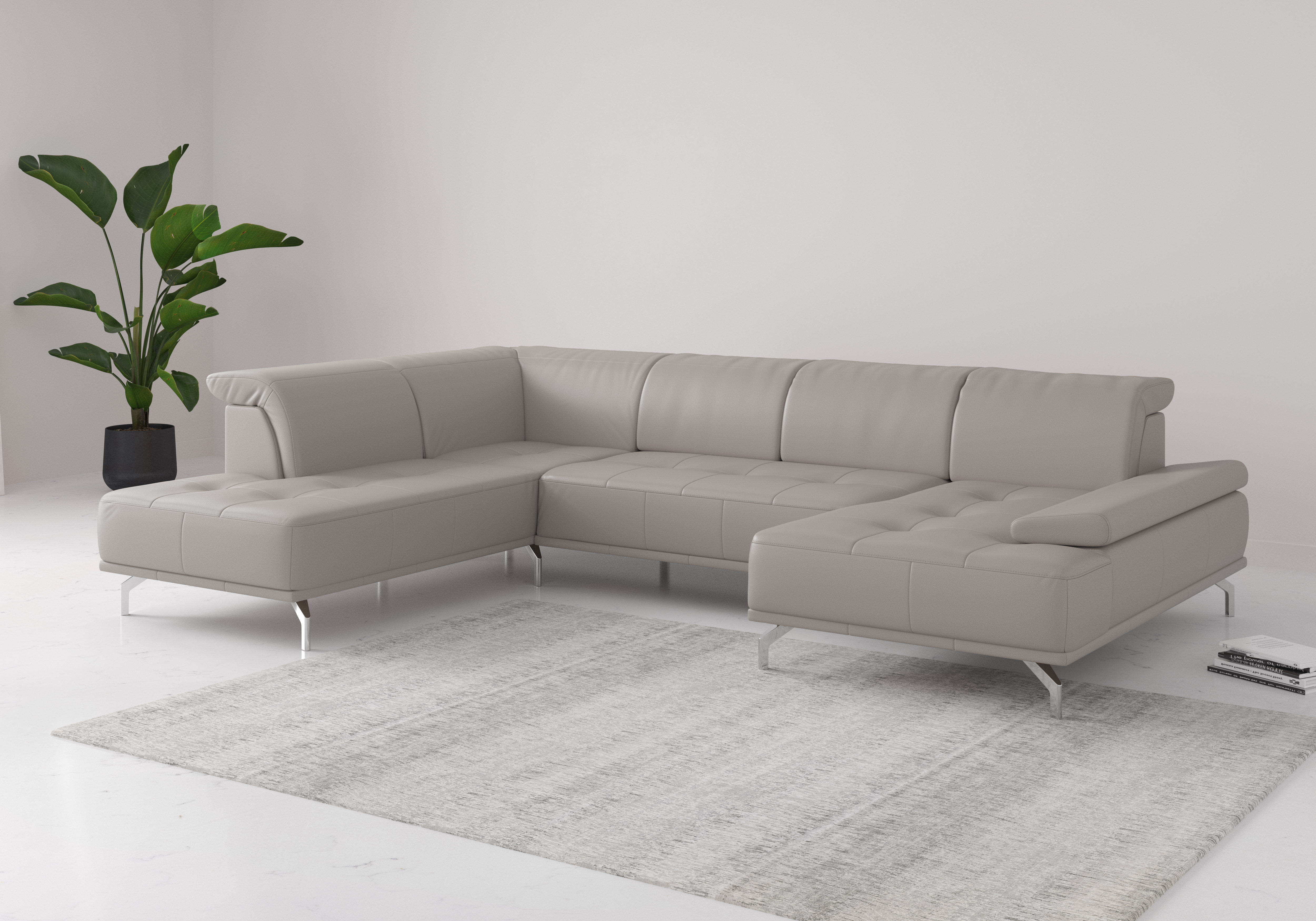 Wohnlandschaft HOME AFFAIRE "Caluna", grau (light grau), B:334cm H:81cm T:235cm, Sofas, Wohnlandschaft, Inkl.Sitztiefenverstellung, wahlweise mit Kopf- und Armteilverstellung