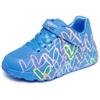 Sneaker SKECHERS "UNO LITE - LOVE LEVITATE", Kinder, Gr. 33, blau, Lederimitat, casual, Schuhe, Schnürschuh mit bedruckter Sohle, Größenschablone zum Download