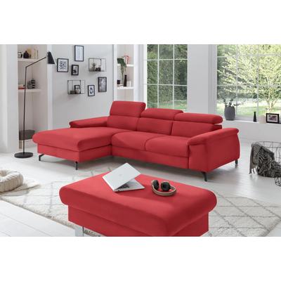 Polstergarnitur COTTA "Komaris L-Form", rot, B:242cm, Sitzmöbel-Sets, Set bestehend aus: Ecksofa mit Kopfteilverstellung & Hocker Image