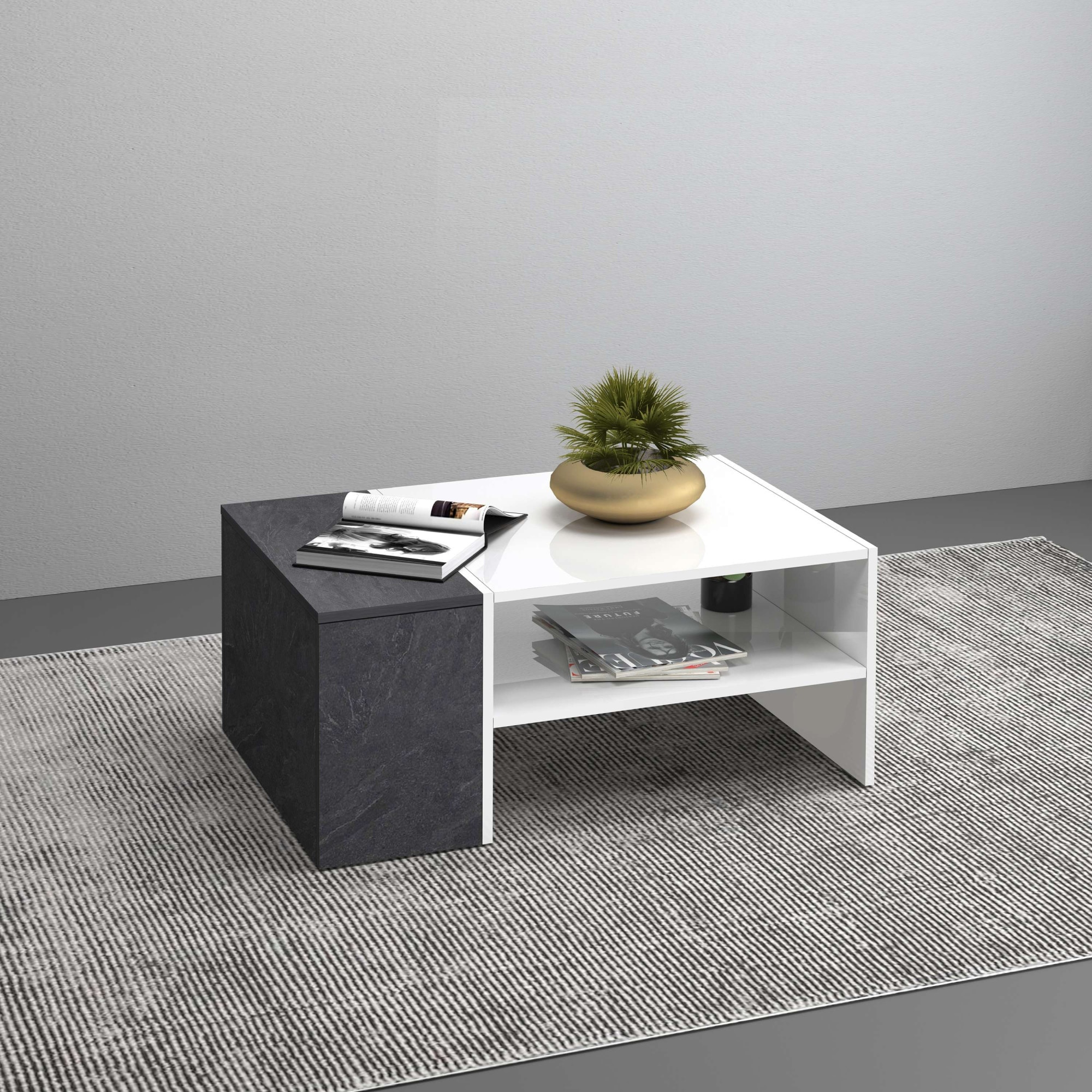 Couchtisch HOME AFFAIRE "Coro, Couchtisch, Couchtisch mit seitlichem Stauraum,Sofatisch", weiß (weiß matt, schiefer), B:90cm H:40cm T:60cm, Tische, Couchtisch, Länge 90 cm, mit zwei Ablagefächern davon eines geschlossen