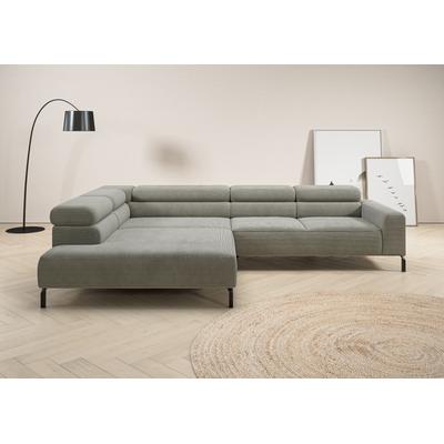 Ecksofa PLACES OF STYLE "Antonelli, L-Form, inkl. Kopfteilverstellung, Breite 312 cm", grau (stone), B:312cm H:71cm T:219cm, 95% Polyester, 5% Nylon, Sofas, mit elektrischer Sitztiefenverstellung, in Cord, natur Image