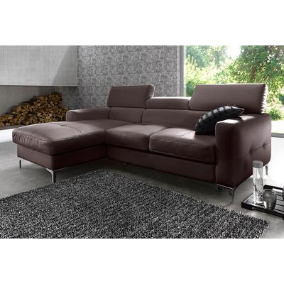 Ecksofa COTTA "Sammy L-Form", braun, B:226cm H:92cm T:105cm, Microfaser PRIMABELLE (100% Polyester), NaturLEDER in Sitz und Rücken/Kunstleder im Korpus, NaturLEDER (echtes Rindsleder), Rückseite mit Spannstoff bezogen, Sofas, mit... Image