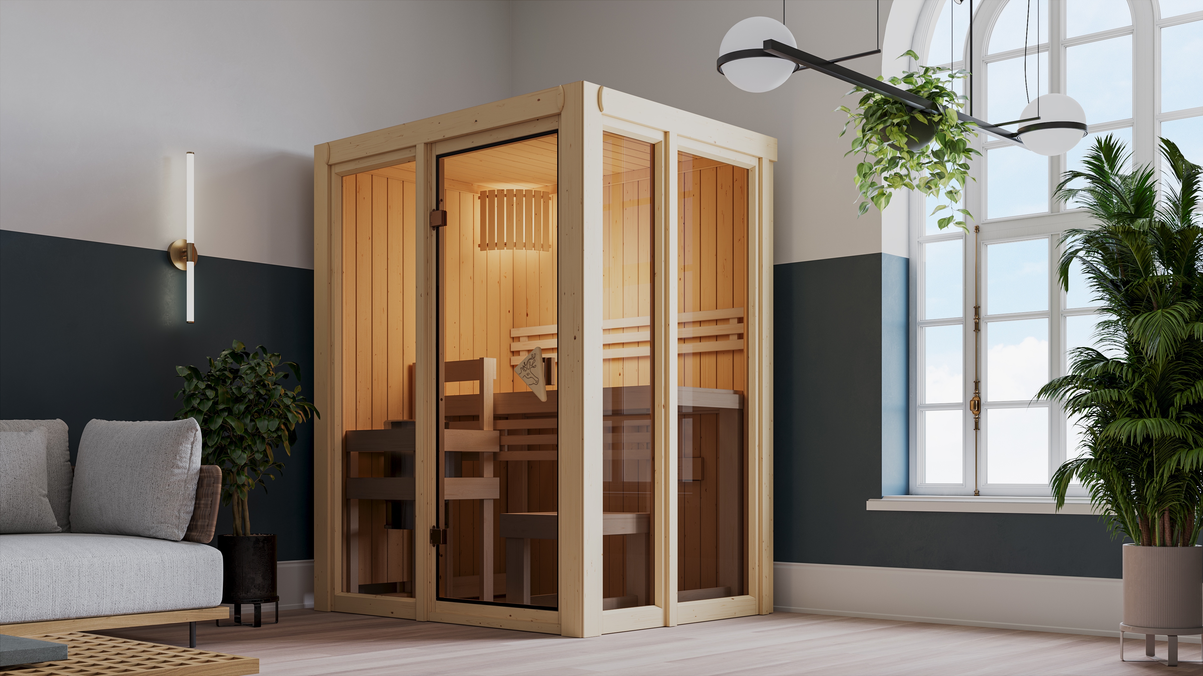 Sauna KARIBU "Vivi 1", beige (naturbelassen), Saunaofen, externe Steuerung, 3,6 kW, Saunen