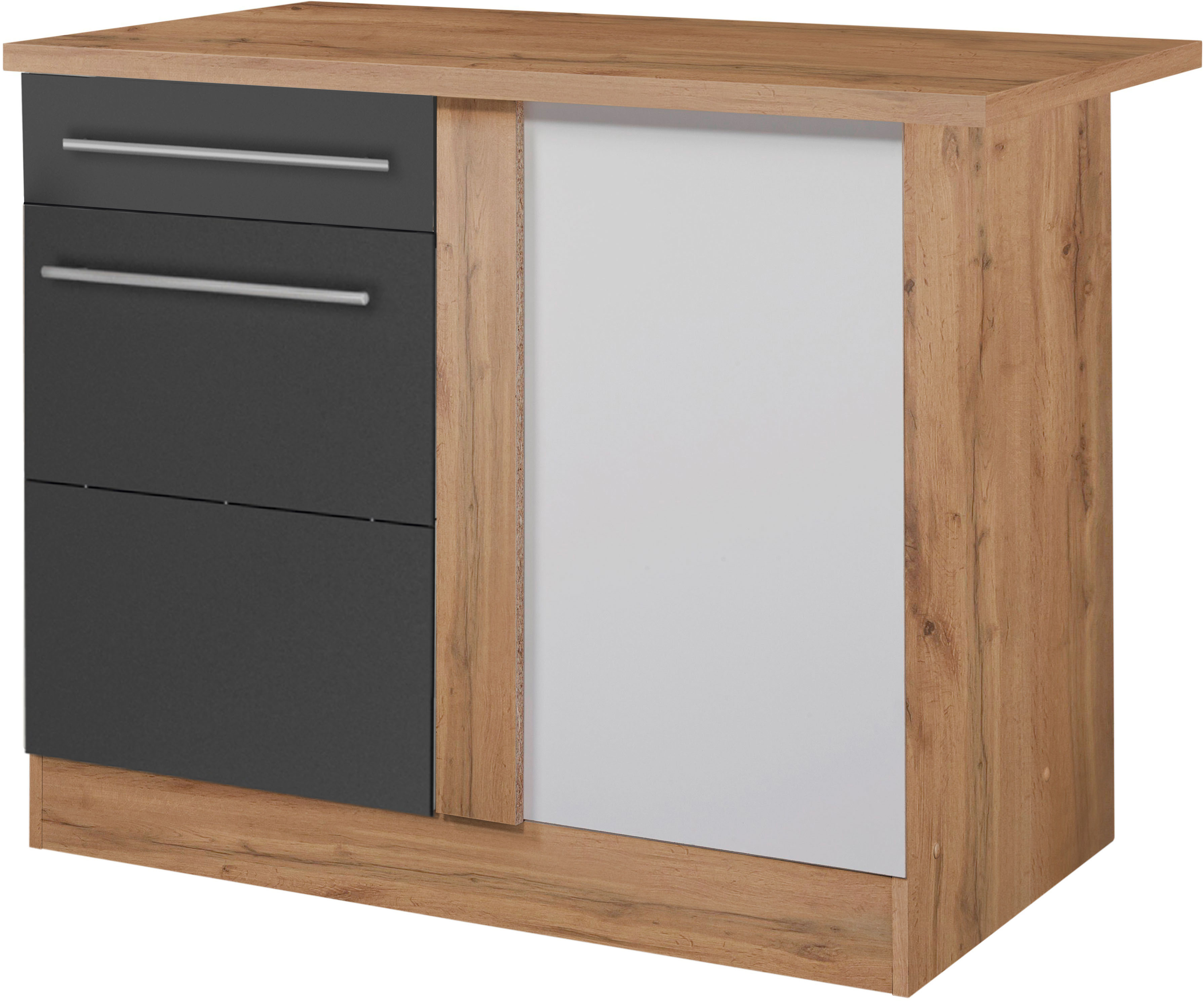 Eckunterschrank KOCHSTATION "KS-Wien", schwarz (anthrazit, wotaneiche, wotaneiche), B:110cm H:85cm T:60cm, Spanplatte, Schränke, Breite 110 cm Image
