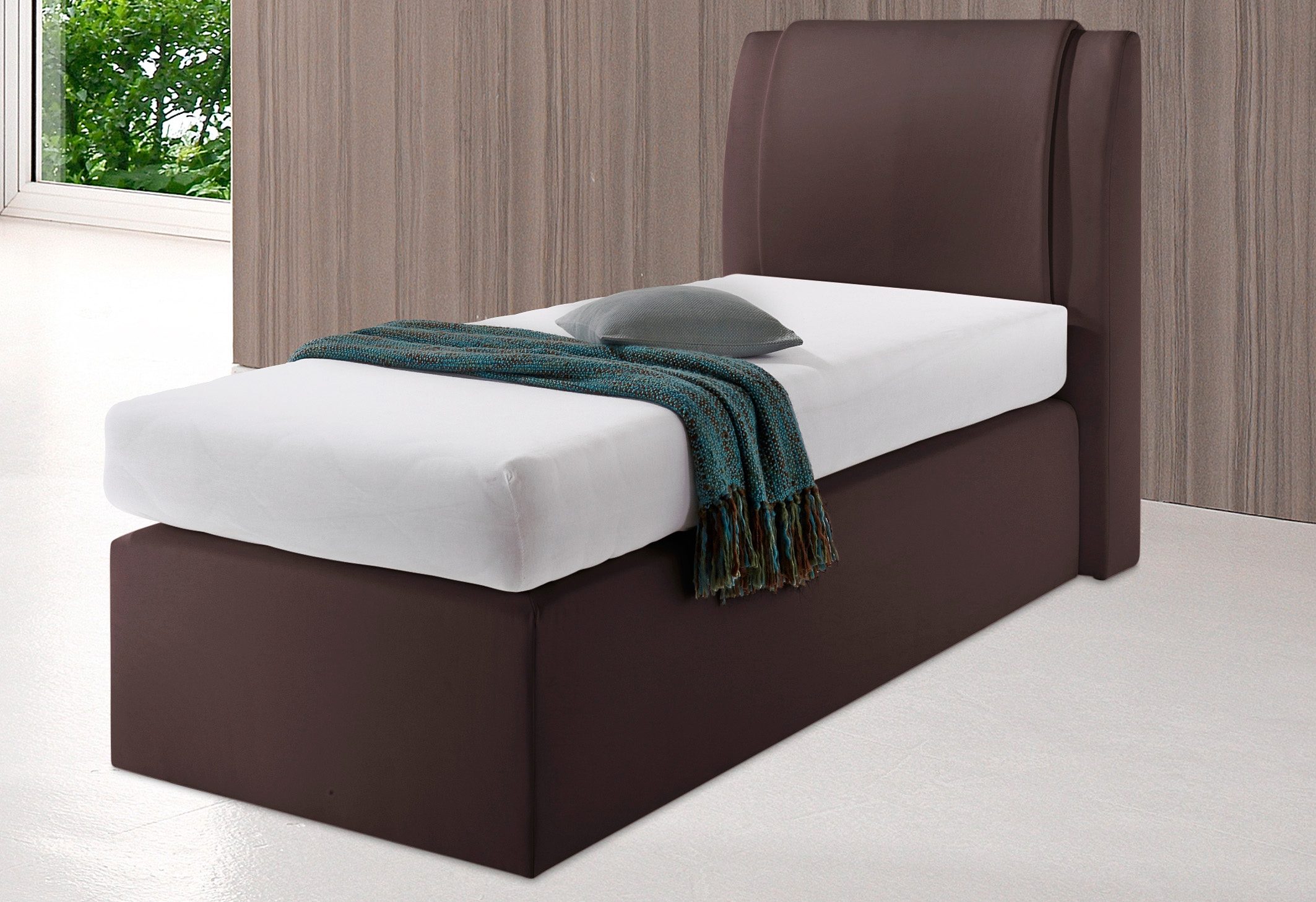Boxspringbett, braun, Liegefläche B/L: 90cm x 200cm, H2, 5-Zonen-Tonnentaschen-Federkernmatratze, Bonnell- Federkernmatratze: Bezug obere Matratze: 80% Baumwolle, 20% Polyester;7-Zonen-Kaltschaummatratze: Bezug obere Matratze: 80% Baumwolle, 20%...