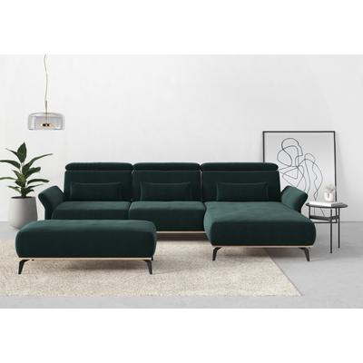 Ecksofa PLACES OF STYLE "Fjord L-Form", grün (dunkelgrün), B:324cm H:93cm T:184cm, 100% Polyester, Sofas, massiv, wahlweise mit Armlehnfunktion, Kopf- Sitztiefenverstellung Image