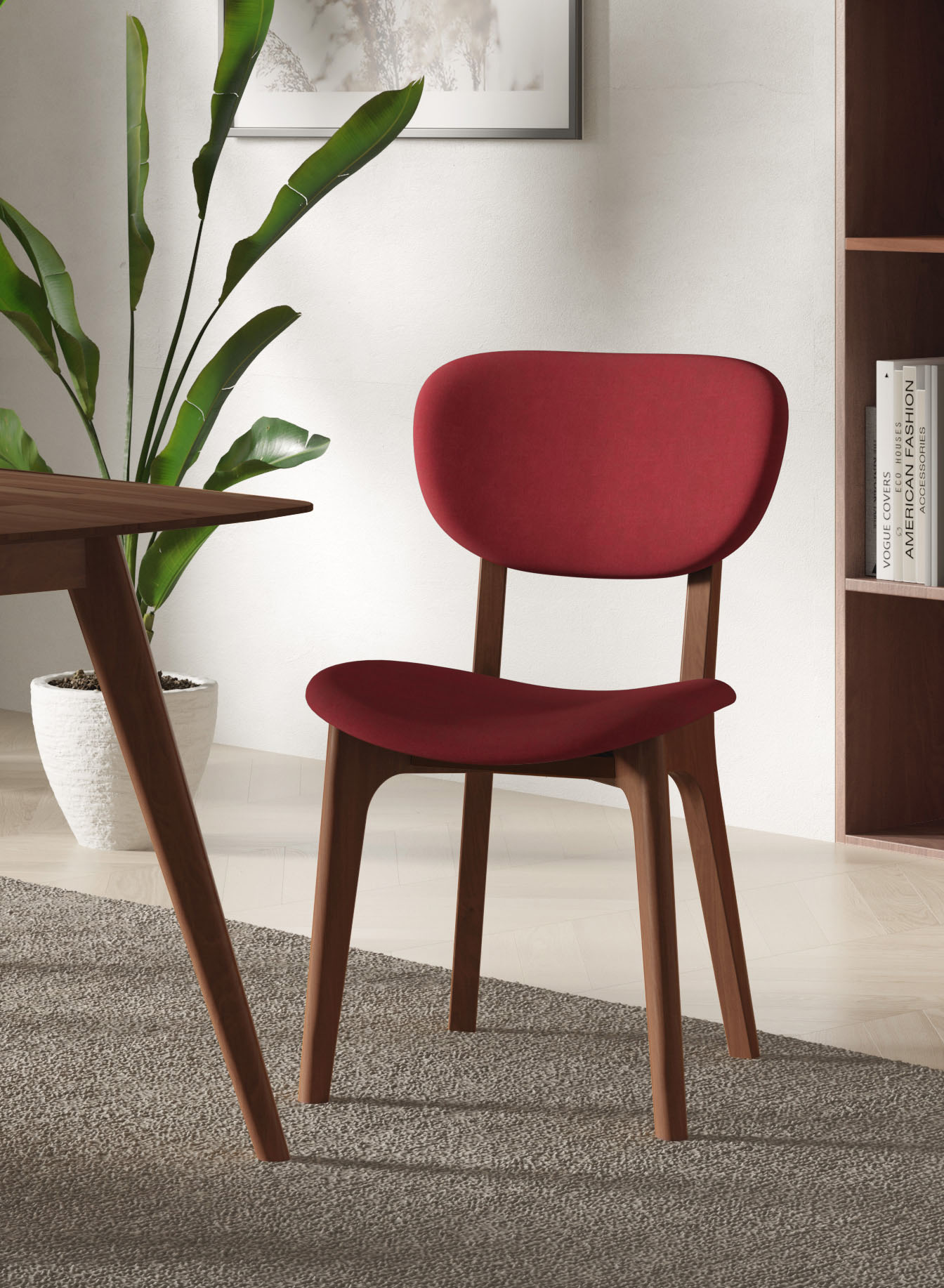 Stuhl INOSIGN "COZY Made in Italy", rot (bordeaux, nuss), B:50cm H:88cm T:62cm, Polyester, Stühle, Polsterstuhl Esszimmerstuhl 4-Fuß-Stuhl, Gestell in Buche, Kirsch- oder Nussbaum, Massivholz, Design Stuhl