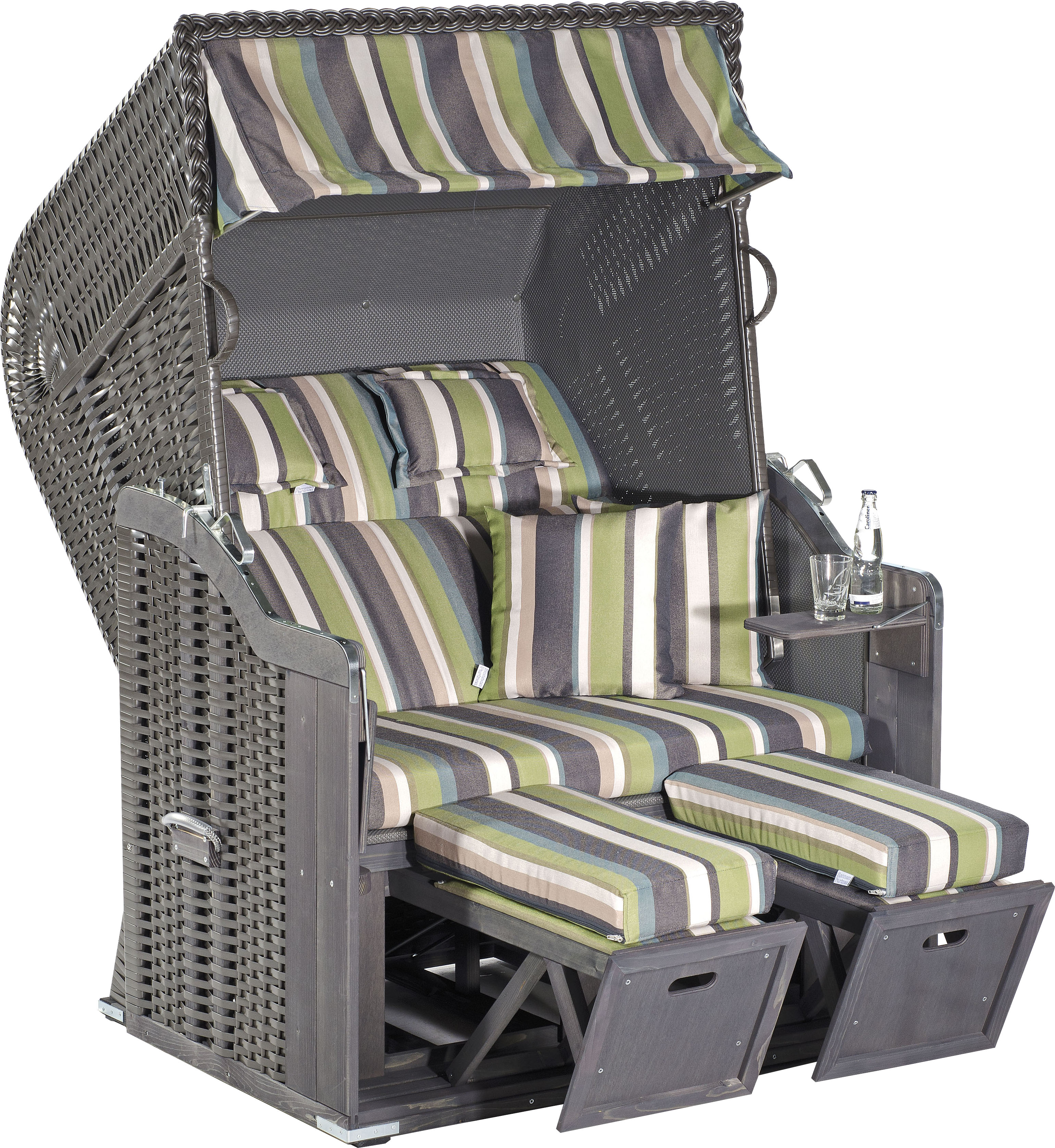 Strandkorb SUNNYSMART "Rustikal 255 Plus", grau (korpus: grau, anthrazit bezug: anthrazit, grün, beige), StrandkörbeB:125cm H:160cm T:90cm, 2-Sitzer, komplett montiert, Oberkorb in einem Stück geflochten, B:125cm H:160cm T:90cm