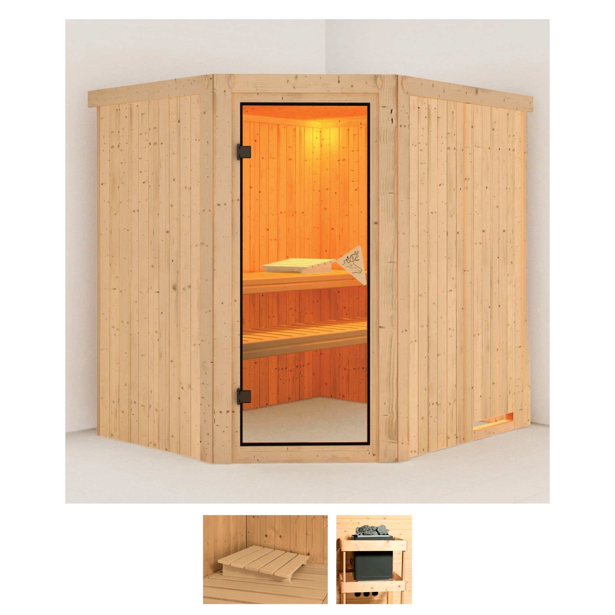 Sauna KARIBU "Laila", beige (naturbelassen), ohne Ofen, (ohne Ofen), Saunen, ohne Ofen Image