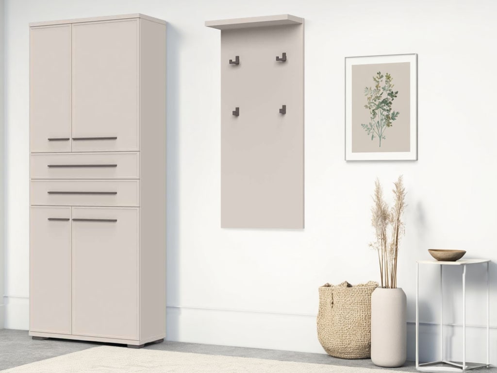 Garderobenpaneel OTTO HOME "Opera, Wandregal, mit Haken, mit Regal, in Kaschmirfarbe", beige (kaschmirfarbe), B:46cm H:100cm T:17cm, Metall, Spanplatte, Garderobenpaneele, Garderobenpaneel, Wandgarderobe, Aufhänger, Höhe 100cm, mit 4 Hakken