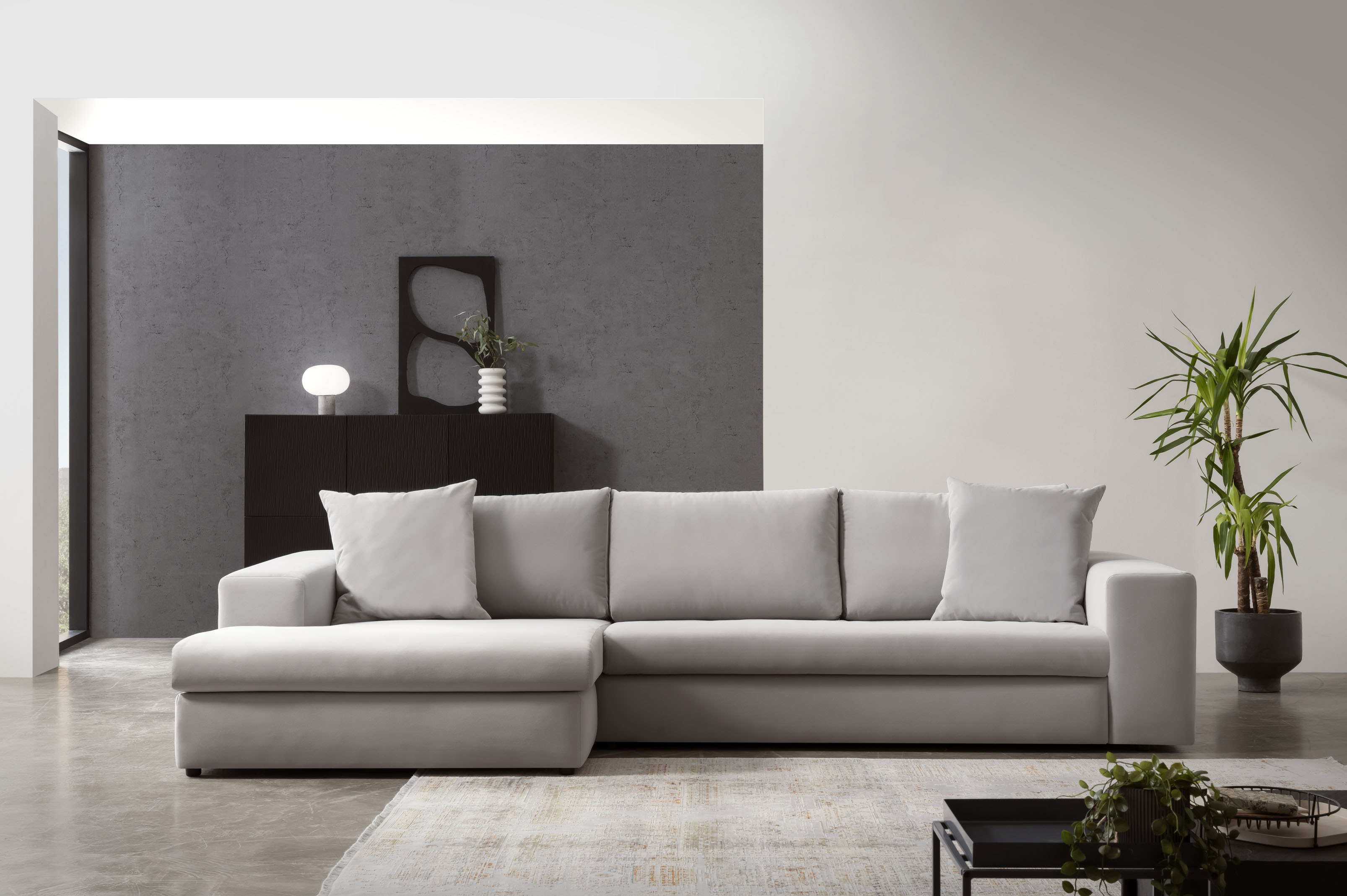 Ecksofa HOME AFFAIRE "SLEETLAND XXL in Samtvelours oder Vintage-Leder-Optik, L-Form", silber, B:325cm H:72cm T:167cm, Sofas, Ecksofa, besonders groß und bequem