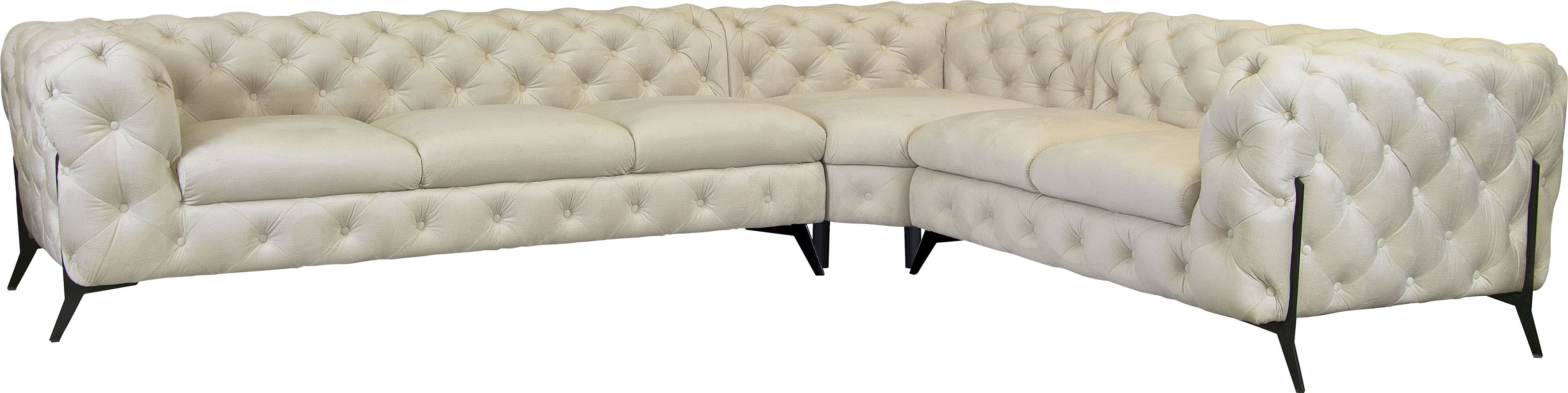 Chesterfield-Sofa LEONIQUE "Amaury L-Form", beige, B:323cm H:75cm T:264cm, Struktur (100% Polyester);Samtoptik (100% Polyester), Sofas, großes Ecksofa, Chesterfield-Optik, Breite 323 cm, Fußfarbe wählbar