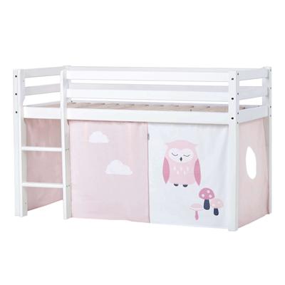 Hochbett HOPPEKIDS "ECO Dream, Kinderbett, Spielbett, Halbhohes Bett aus Massivholz", rosa (weiß, rosa, eule), B:81cm H:105cm L:168cm, Kinderbett: 100% Massivholz: Nordische Kiefer, Vorhang: 100% Baumwolle, Hochbetten, Kinderbett Hochbett, inkl.... Image
