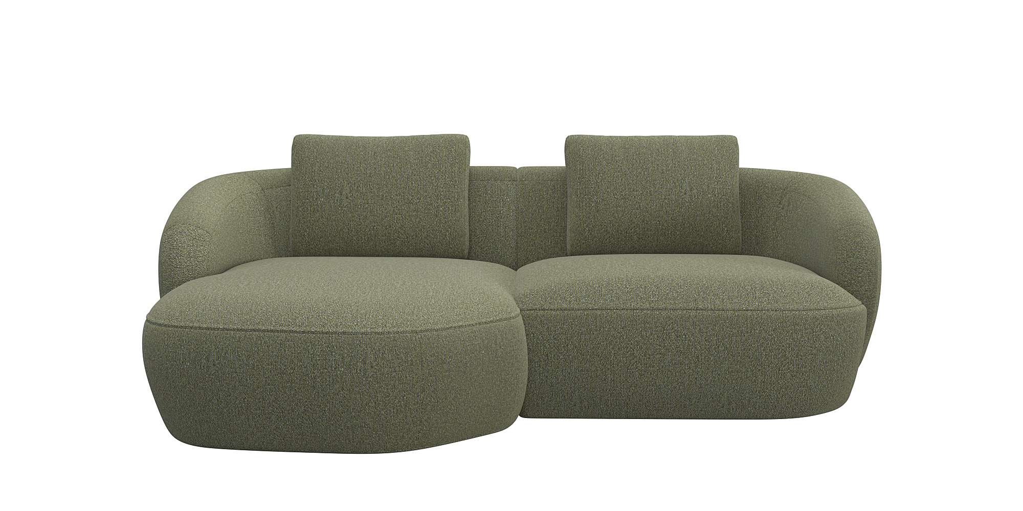 Wohnlandschaft FLEXLUX "Torino, rund, L-Form, Sofa-Ecke mit Recamiere, Longchair-Sofa", grün (moss), B:217cm H:85cm T:146cm, 100% Polyester, Sofas, Wohnlandschaft, Modernes, organisches Sofa-Design, Kaltschaum, Wellenunterfederung