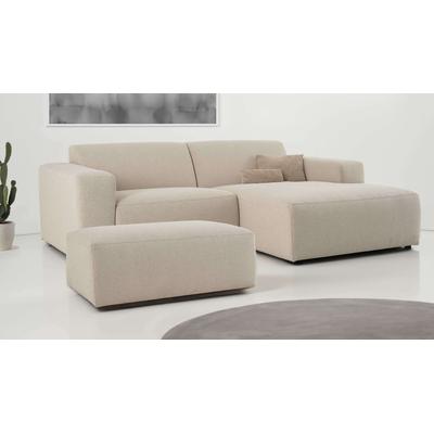 Ecksofa INOSIGN "Koa,228cm, L-Form, Modulsofa, Webstoff, Cord", beige (sand), B:228cm H:88cm T:159cm, 100% Polyester, Sofas, Designsofa, Set, Hocker inklusive, weicher Lounge-Sitzkomfort Image