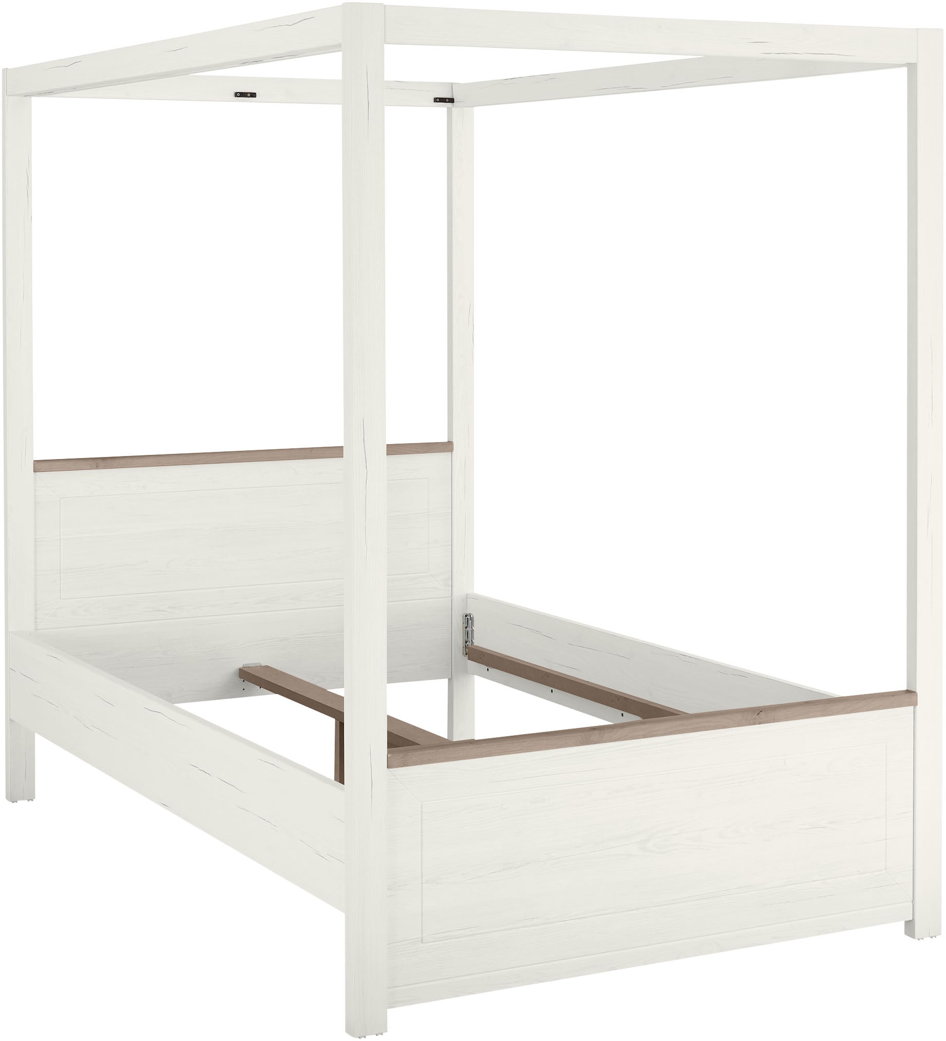 Himmelbett "York Schlafen", weiß (pino aurelio, pino aurelio, pino aurelio), B:145,6cm H:200,4cm L:208,4cm, SET ONE BY MUSTERRING, Betten, Liegefläche 140 x 200 cm, drei Farbausführungen, Landhausstil