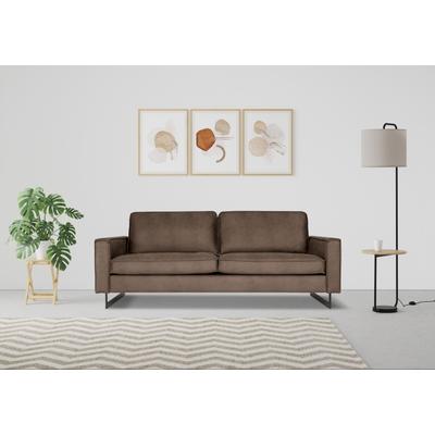 3-Sitzer PLACES OF STYLE "Pinto, 206 cm, Cord, Chenille, Lederoptik", braun, B:206cm H:85cm T:97cm, Kunstleder (65% Polyester, 35% Lederfasern), Cord (92% Polyester, 8% Polyamide), Sofas, mit Keder, schwarze Metallfüße, Wellenunterfederung Image
