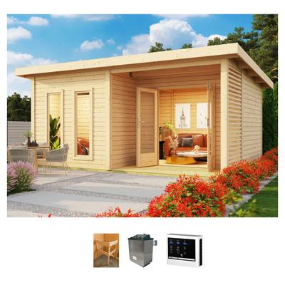 Saunahaus KONIFERA "Maiko 5 SET B", beige (natur), Saunaofen, externe Steuerung, 9 kW, Saunen, naturbelassen, mit Ofen 9 kW ext.Steuerung Image