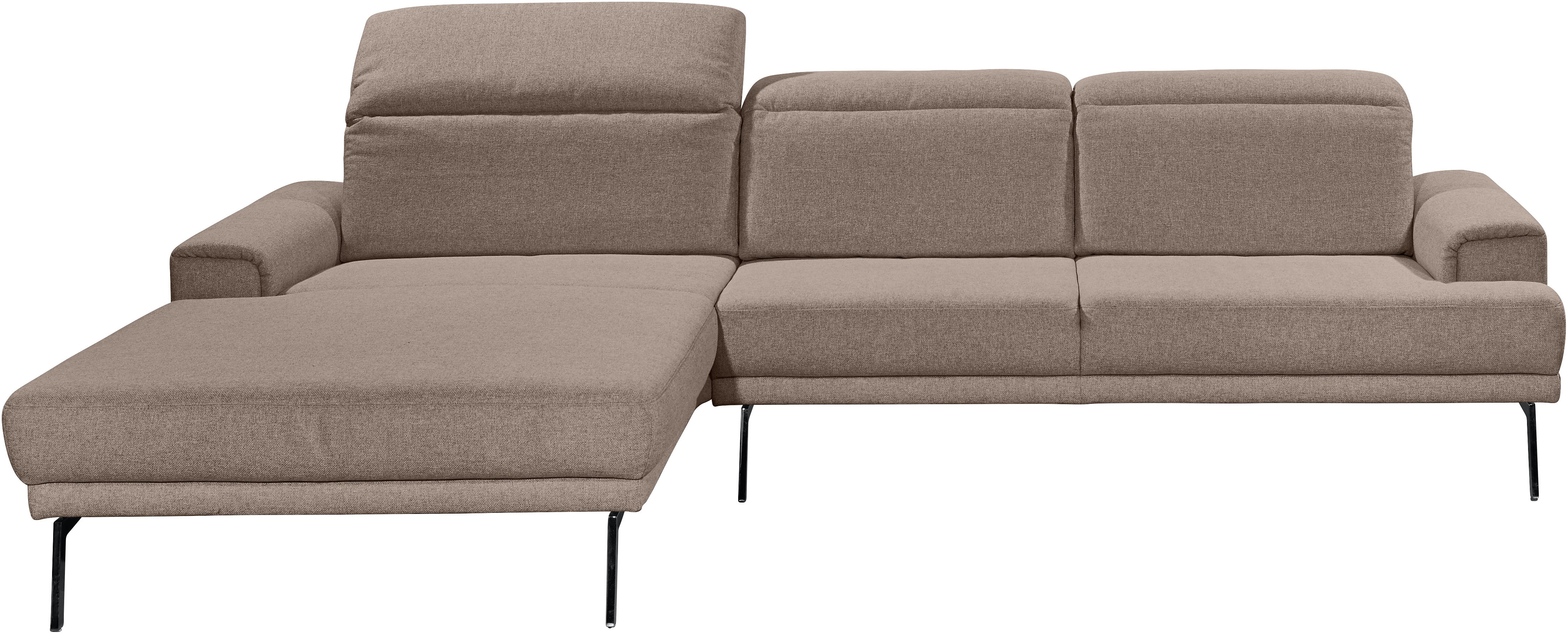 Ecksofa MUSTERRING "MR 4580", grau (taupe), B:288cm H:79cm T:220cm, 100% Polyester, Sofas, Ecksofa, mit Kopf- und Sitztiefenverstellung, Metallfuß chrom, 288 x 193/220cm