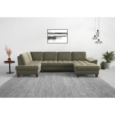 Wohnlandschaft SIT & MORE "Westham U-Form", grün (lindgrün), B:338cm H:88cm T:172cm, 100% Polyester, Sofas, wahlweise mit Bettfunktion, Bettkasten, Sitztiefenverstellung Image