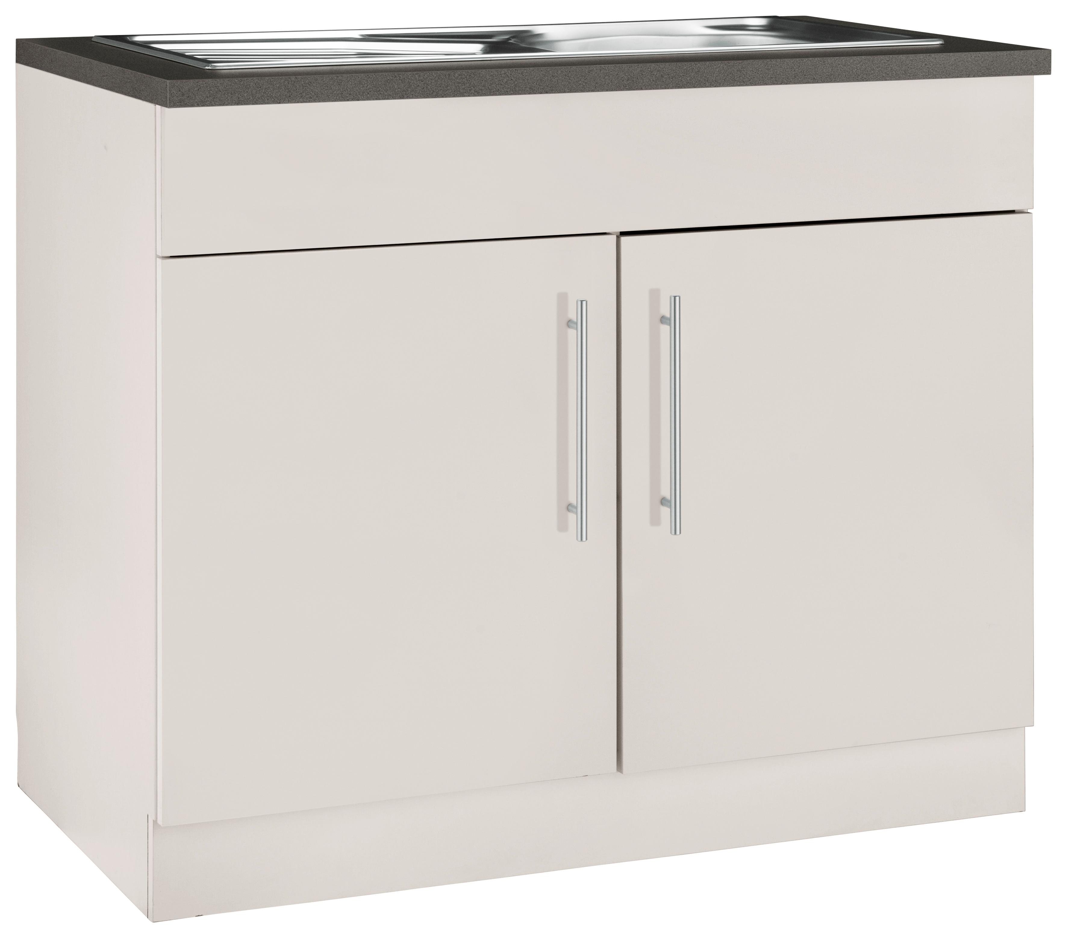 Spülenschrank WIHO KÜCHEN "Cali", beige (front und korpus: cashmere, arbeitsplatte: granit grau), B:100cm H:85cm T:60cm, Schränke, Spülenschrank, 100 cm breit