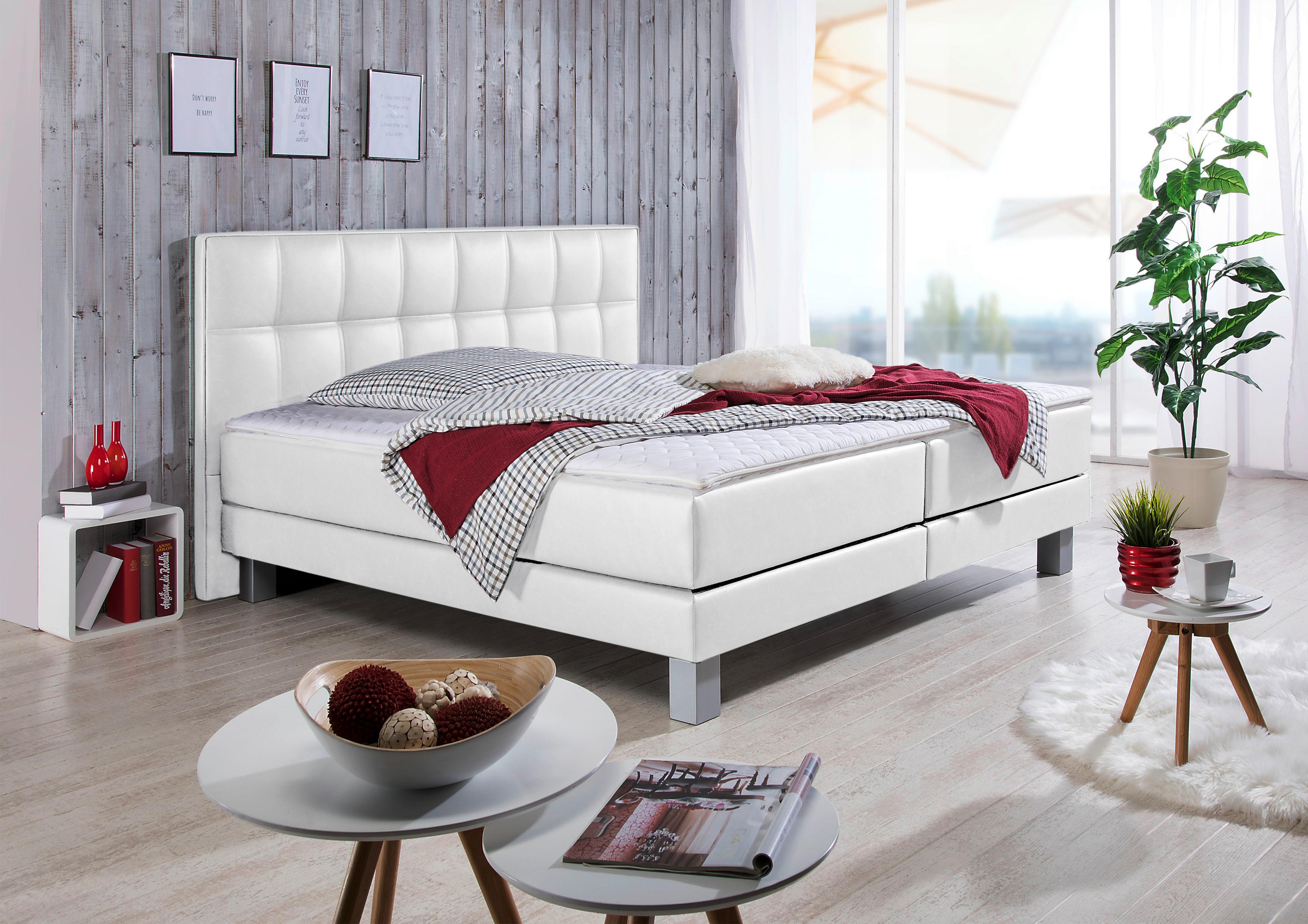 Boxspringbett INOSIGN "Tavira", grau (taupe), B:147cm L:208cm, Komplettbetten, Boxspringbett, in 4 Breiten, 4 Farben und 3 Matratzenarten, incl. Topper Image