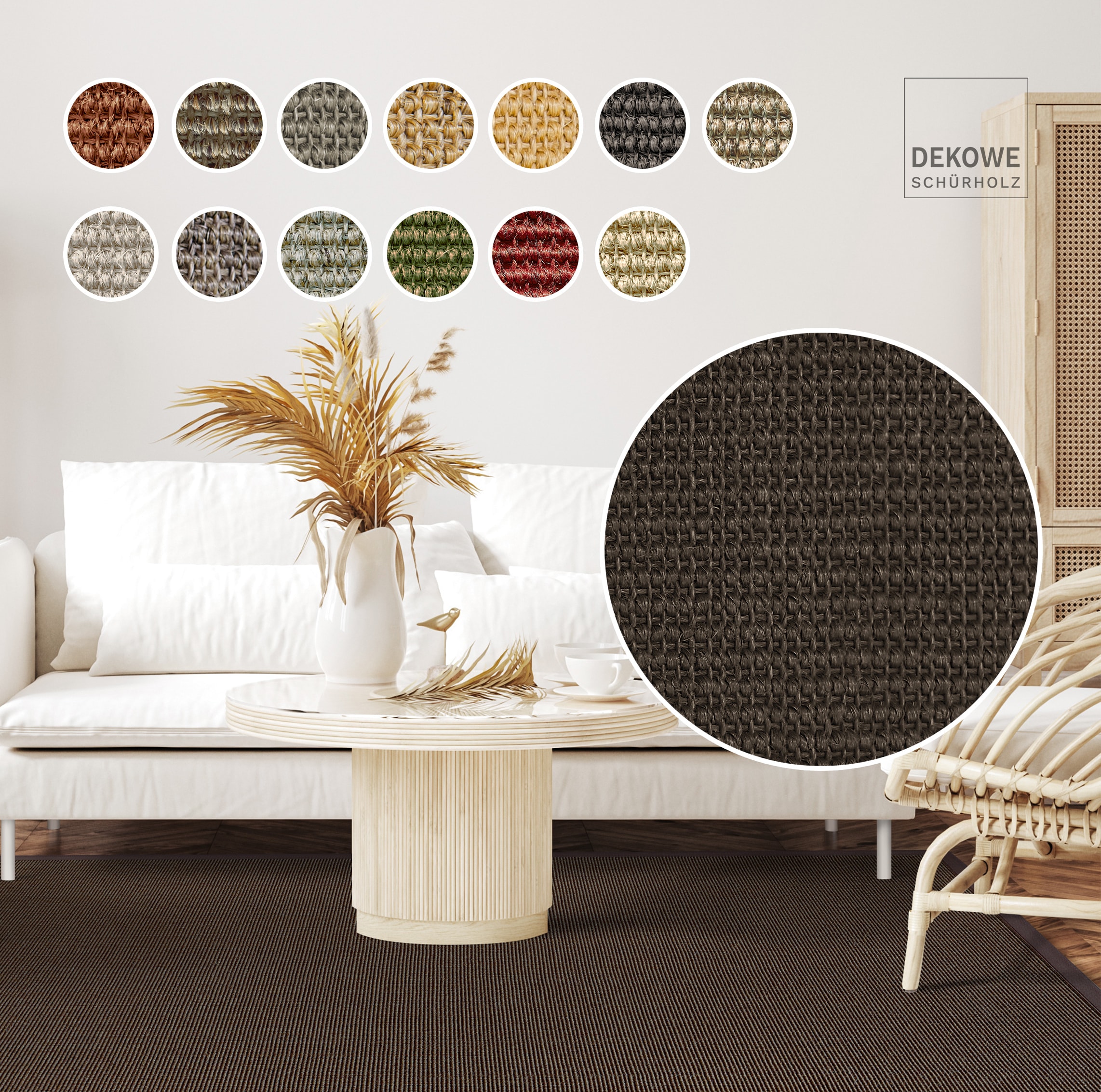 Sisalteppich DEKOWE "Mara S2 mit Bordüre Spezial", braun (mocca), B:100cm H:5mm L:250cm, Sisal, Teppiche, 100% Sisal, auch als Läufer, Wohnzimmer Image