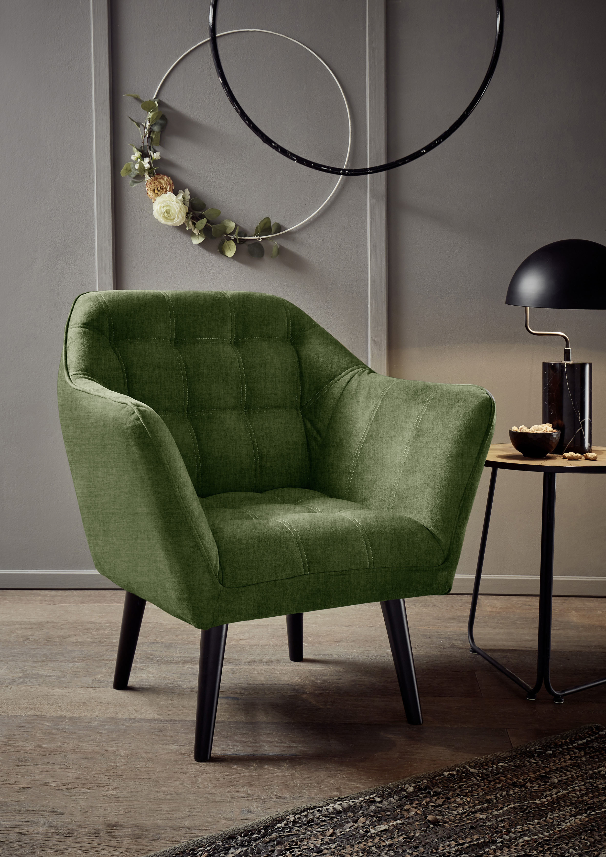 Sessel ED EXCITING DESIGN "Max", grün (oliv), B:84cm H:87cm T:70cm, 100% Polyester, Sessel, Einzelsessel