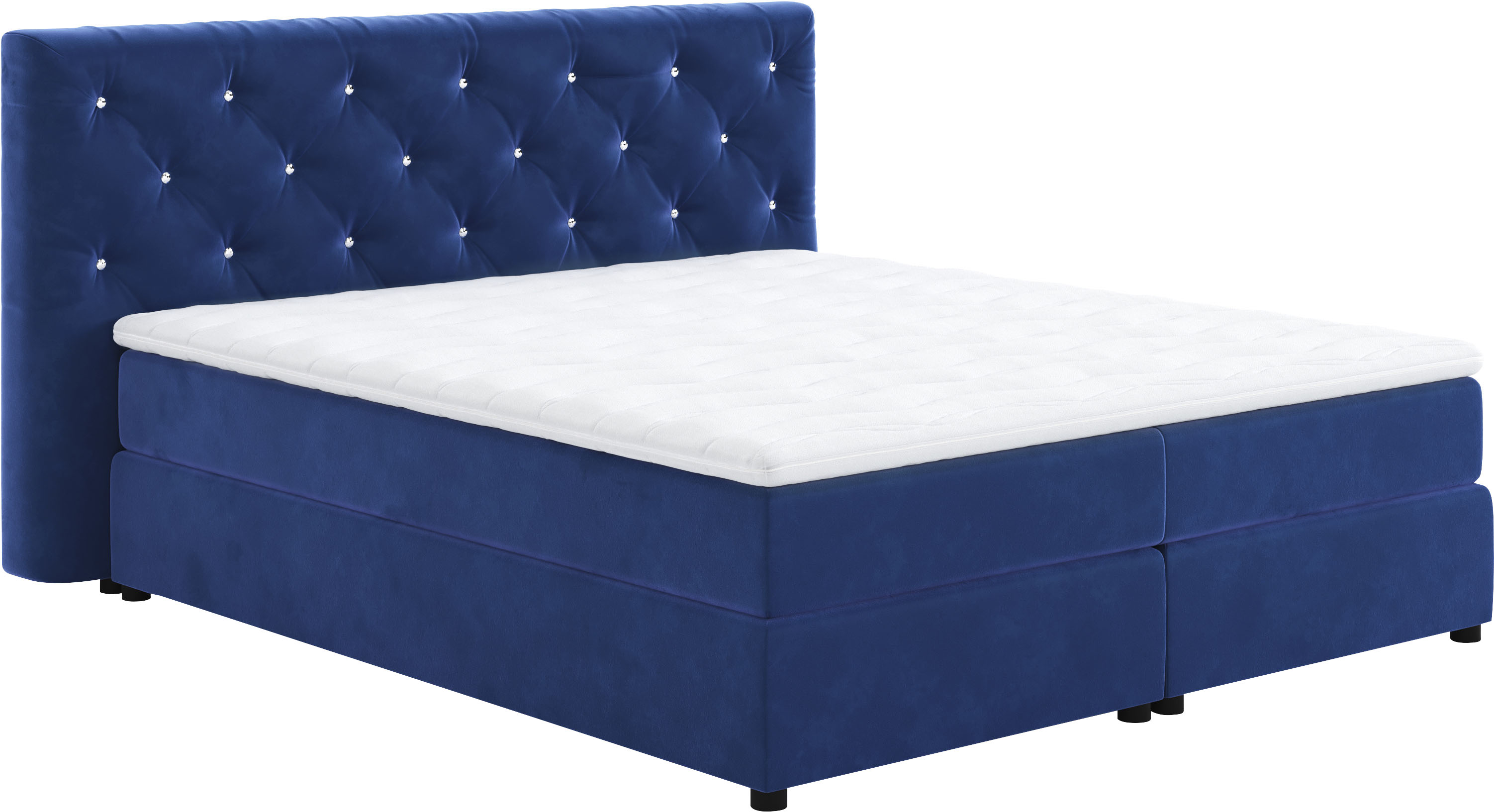 Boxspringbett COTTA "Castle", blau (navy blau), B:164cm L:220cm, 100% Polyester (PES), Komplettbetten, Boxspringbett, mit Strasssteinen im Kopfteil, inkl. Topper Image
