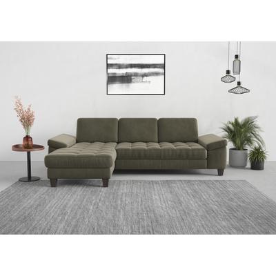 Ecksofa SIT & MORE "Westham L-Form", grün (lindgrün), B:275cm H:88cm T:172cm, 100% Polyester, Sofas, Recamiere, mit oder ohne Bettfunktion, Bettkasten, Füße wengefarben Image