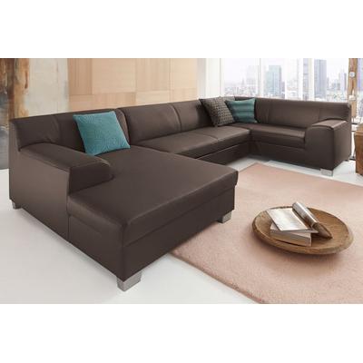 Wohnlandschaft DOMO COLLECTION "Amando in vielen Bezugsvarianten, auch in Leder, komfortabel, U-Form", braun, B:332cm H:74cm T:182cm, PRIMABELLE-Microfaser aus 100% Polyester, SOFTLUX-Kunstleder, Strukturstoff aus 90% Polyester und 10% Polyacryl,... Image