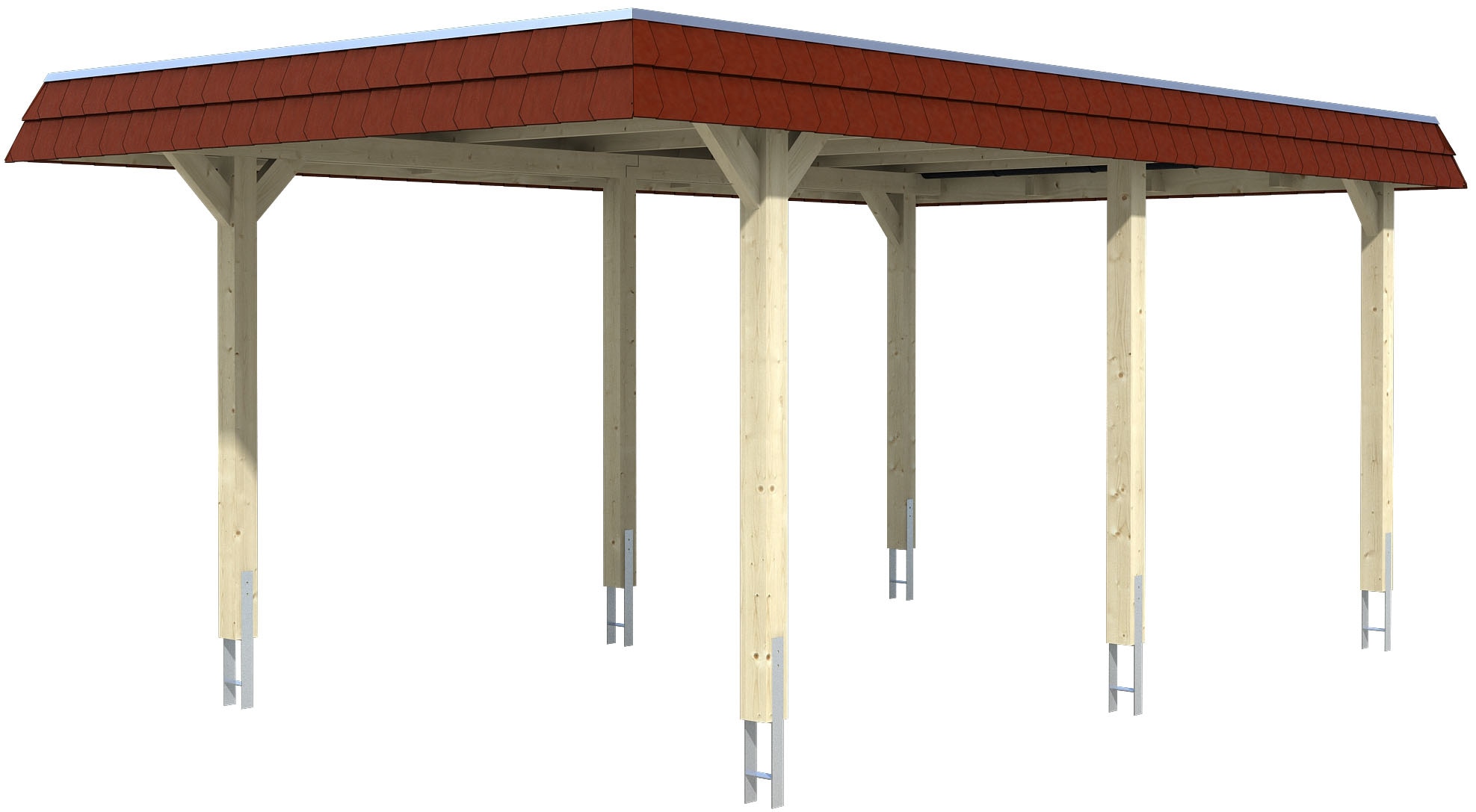Einzelcarport SKANHOLZ "Wendland", grau (schiefergrau), B/H/T: 362cm x 206cm x 628cm, Carports, mit Aluminiumdach, rote Blende