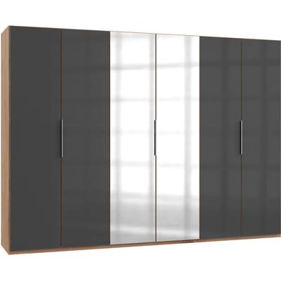 Kleiderschrank WIMEX "Level by fresh to go", grau (plankeneichefarben, grauglas), B:300cm H:216cm T:58cm, Schränke, Kleiderschrank Drehtürenschrank, mit Glas- und Spiegeltüren Image