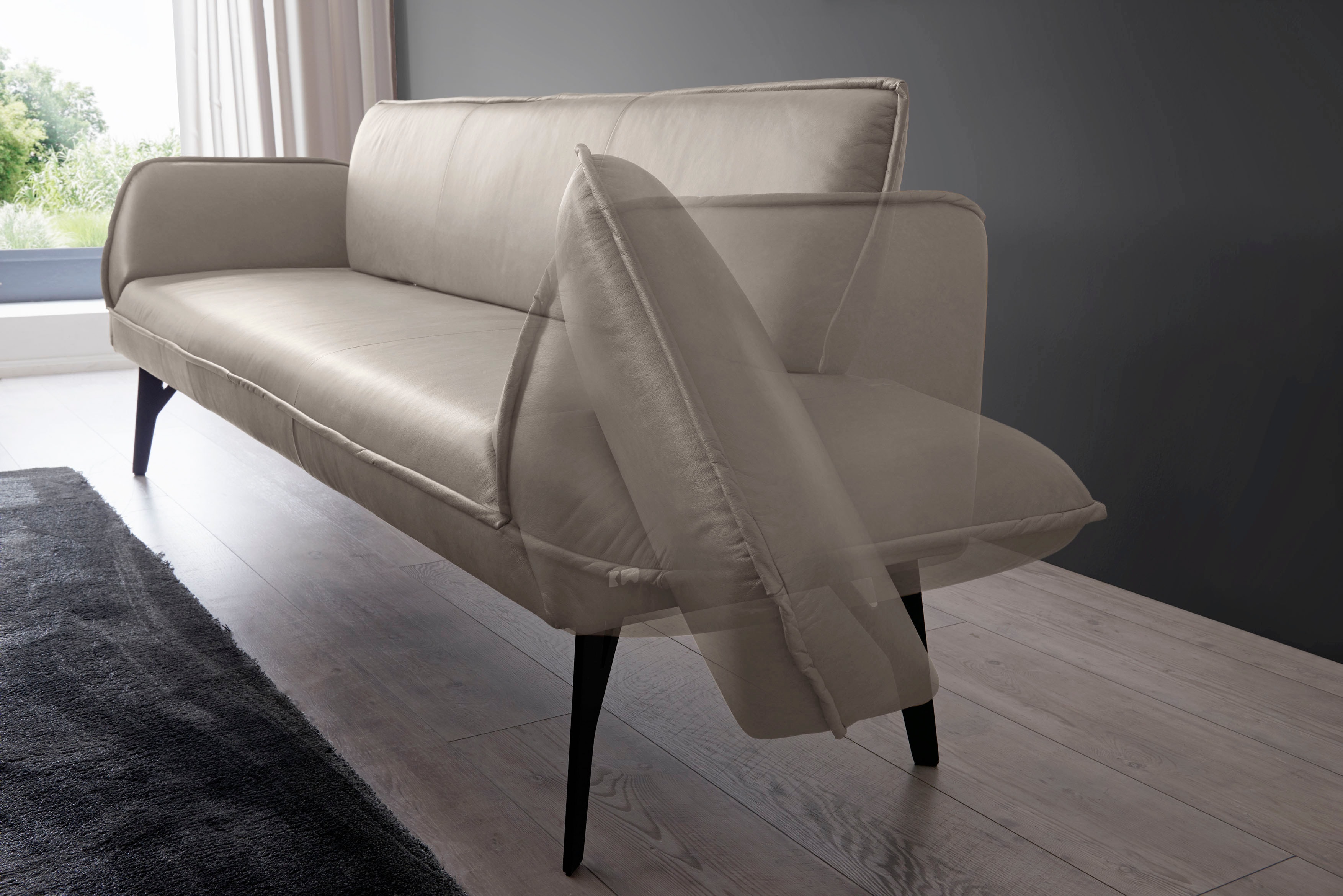 Polsterbank K+W KOMFORT & WOHNEN "Drive", grau (stahl 85), B:218cm H:91cm T:66cm, Cloud: Nappaleder pigmentiert, Glattleder, 0, 9/1, 1mm, elegantes Leder mit Wolkung und weichen Griff; 775: Flachgewebe, 100% Polyester, Sitzbänke, mit... Image