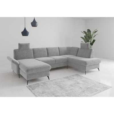 Wohnlandschaft HOME AFFAIRE "Rochelle", grau (hellgrau), B:314cm H:93cm T:195cm, 100% Polyester, Sofas, wahlweise mit Bettfunktion, Bettkasten und Armteilverstellung Image