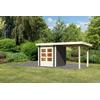Gartenhaus KARIBU ""Ammersee 1" SET mit Anbaudach 2,35 m Breite", grau (terragrau), Holzwerkstoff, Gartenhäuser, naturbelassen oder terragrau