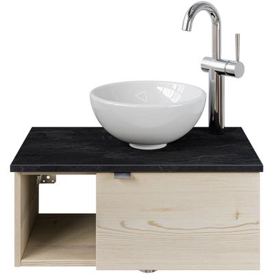 Waschtisch SAPHIR "Serie 6915 Waschschale mit Unterschrank für Gästebad, Gäste WC", beige (polar pinie, schiefer, polar pinie quer nachbildung), B:61cm H:39,8cm T:35cm, Waschtische, 61 cm breit, 1 Tür, offenes Fach, kleine Bäder, ohne Armatur Image