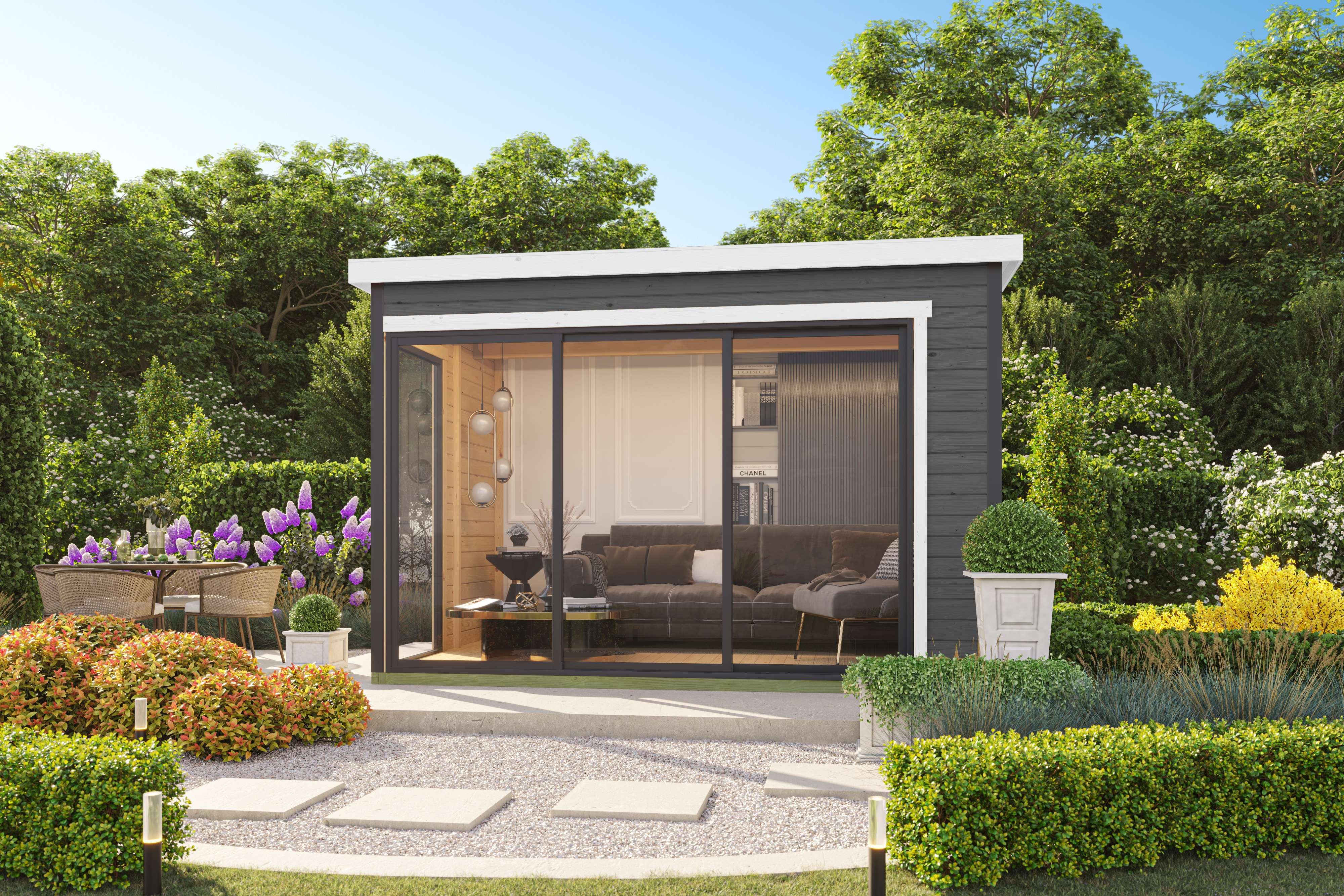 Gartenhaus NORDIC HOLZ "AUSTIN 5", grau (carbongrau), Fußboden im Gartenhaus, Massivholzdach, Holz, Gartenhäuser, Gartenhaus