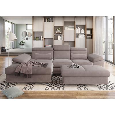 Ecksofa SIT & MORE "Cabrio L-Form, mit Sitztiefenverstellung, Arm- und Kopfteilverstellung", braun (savannah), B:295cm H:87cm T:180cm, 100% Polyester, Sofas, 2 Nierenkissen, Federkern, optional Bettfunktion und Stauraum Image