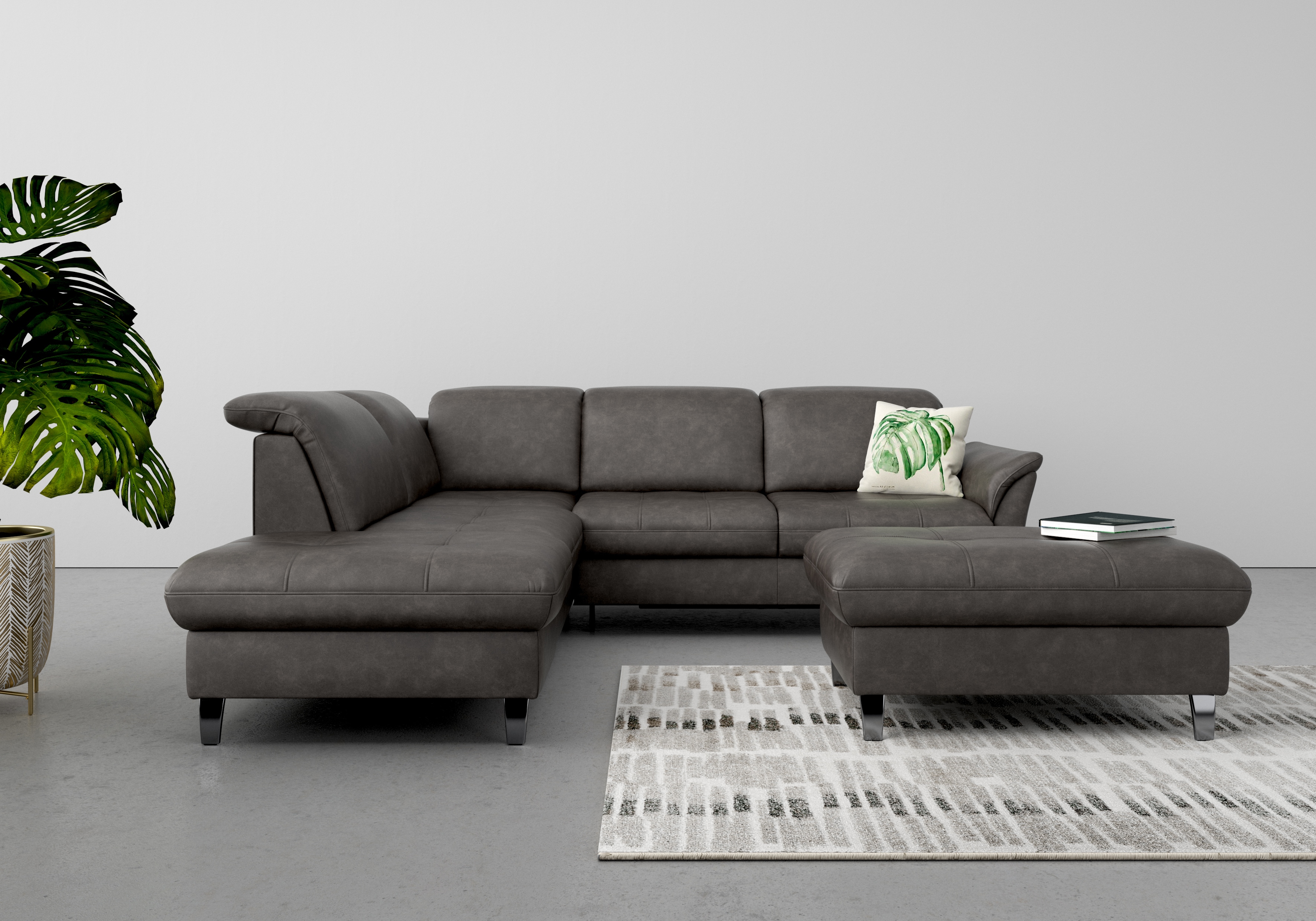 Ecksofa SIT & MORE "Maggiore L-Form", grau (anthrazit), B:261cm T:224cm, 100% Polyester, Sofas, wahlweise mit Kopfteilverstellung, Bettfunktion und Stauraum Image