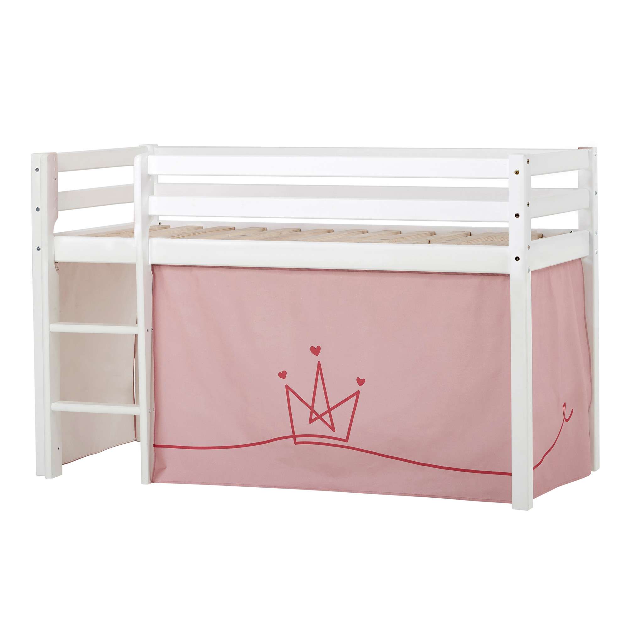 Hochbett HOPPEKIDS "ECO Dream, Kinderbett, Spielbett, Halbhohes Bett aus Massivholz", rosa (weiß, prinzessin rosa), B:81cm H:105cm L:168cm, Kinderbett: 100% Massivholz: Nordische Kiefer, Vorhang: 100% Baumwolle, Hochbetten, Hochbett Kinderbett,...