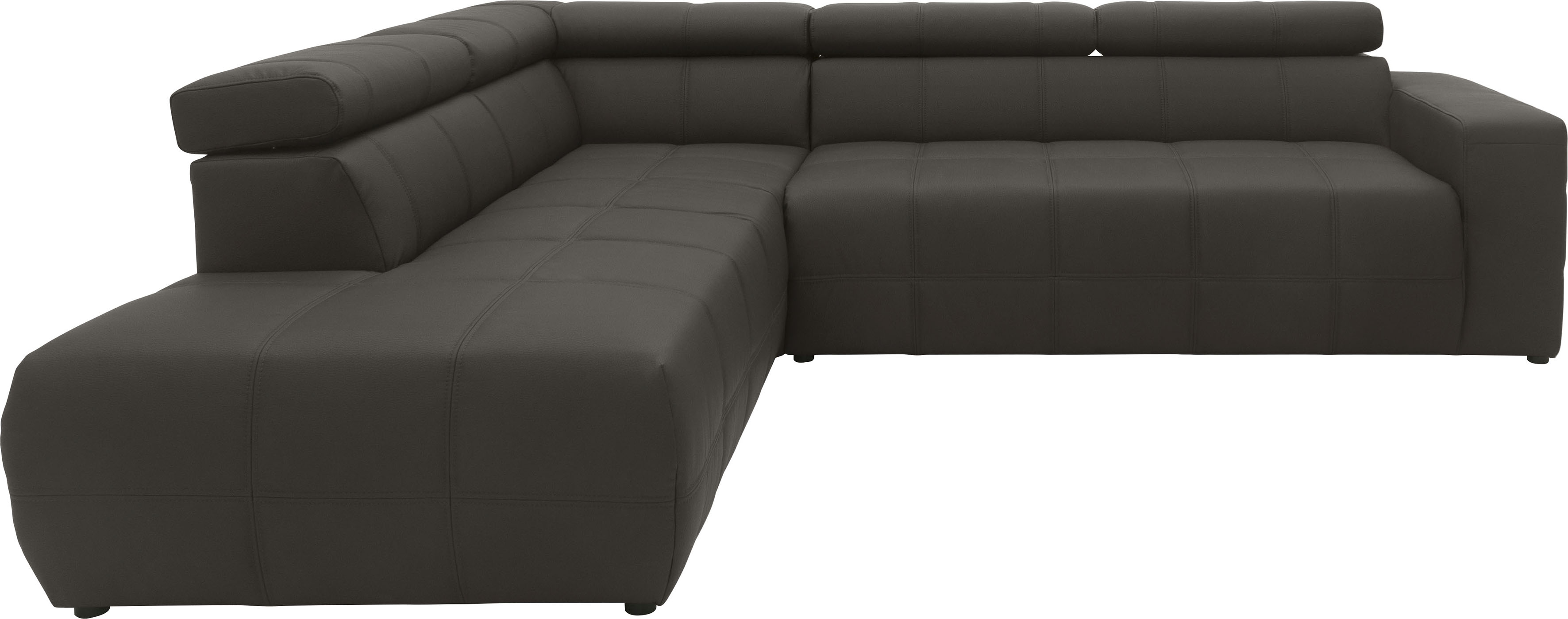 Ecksofa DOMO COLLECTION "Brandon L-Form, auch in Leder", braun (dunkelbraun), B:275cm H:80cm T:228cm, Luxus-Kunstleder;100% Polyurethan, Sofas, Ecksofa, inklusive Kopfteilverstellung, wahlweise mit Sitztiefenverstellung