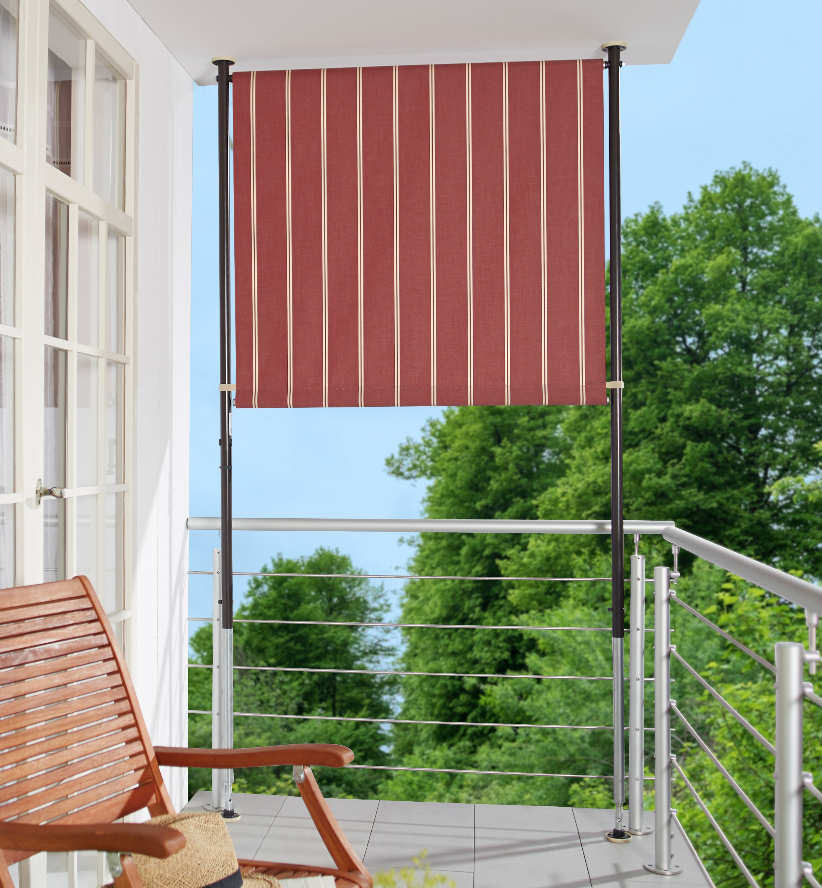 Klemm-Senkrechtmarkise, rot (weinrot, weiß), B:120cm H:225cm, Polyacryl, ANGERER FREIZEITMÖBEL, Markisen, weinrot/weiß, BxH: 120x225 cm Image