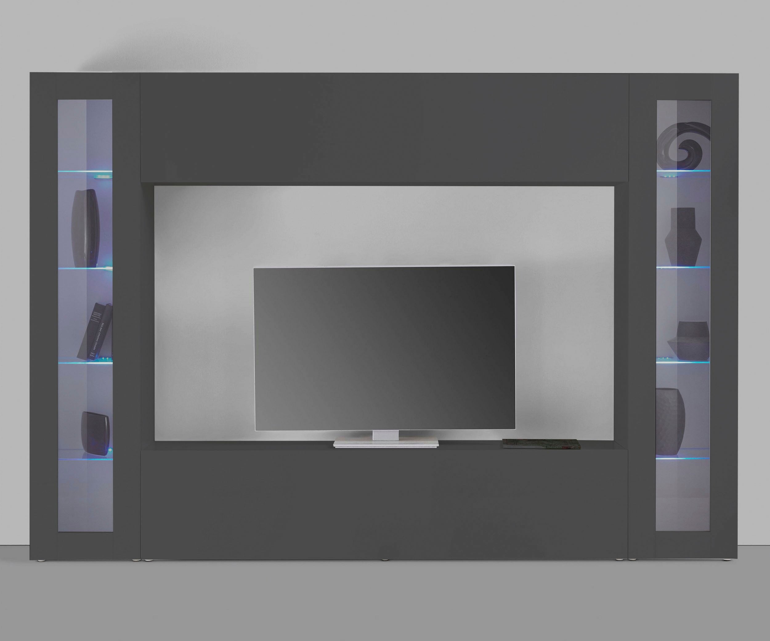 Wohnwand INOSIGN "Maruska", schwarz (anthrazit matt), B:260cm H:180cm T:30cm, Spanplatte, Kastenmöbel-Sets, Wohnwand, 4-tlg, Breite 260 cm