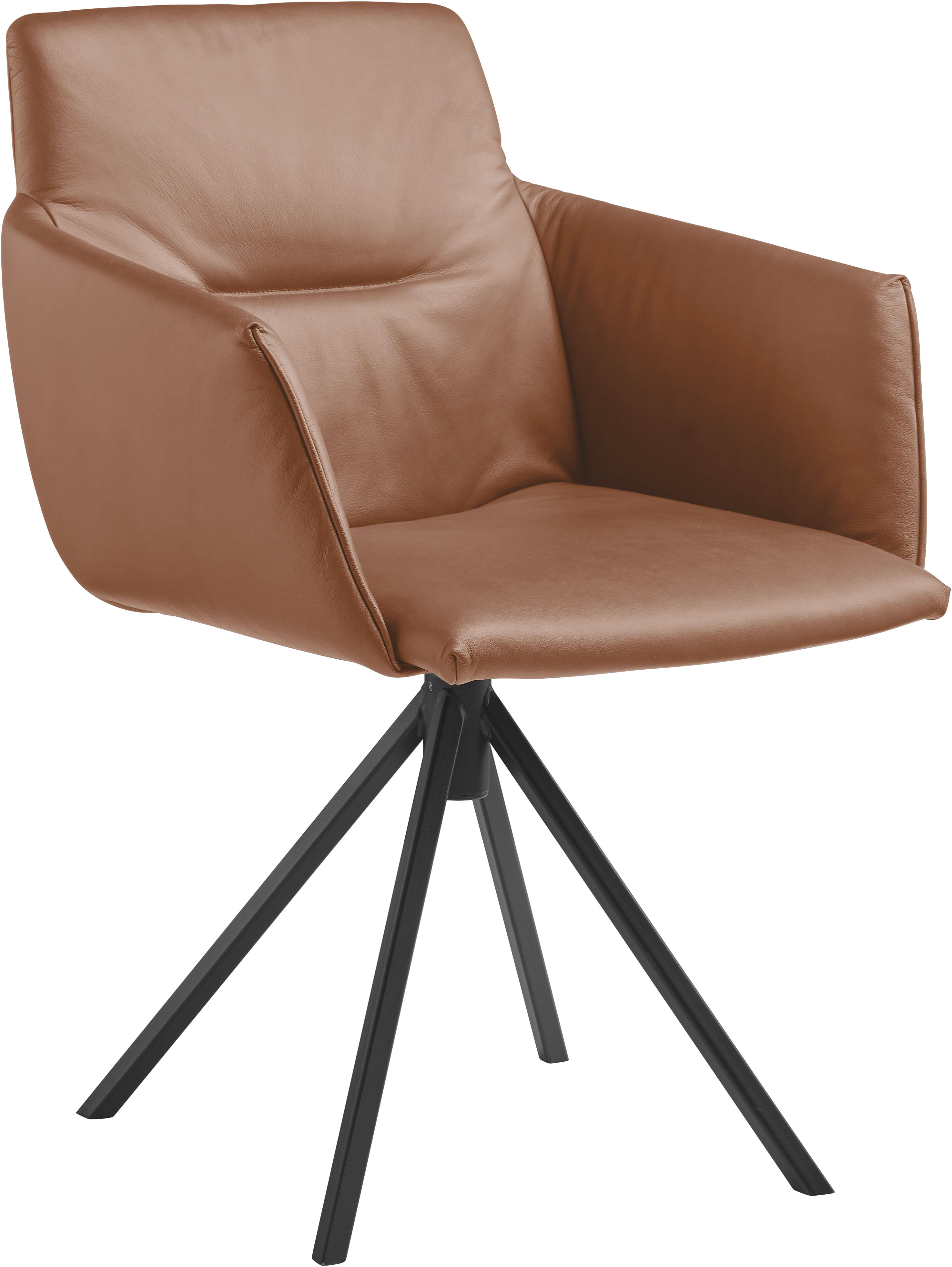 Polsterstuhl MUSTERRING "JustB SP500", braun (cognac), 1 Stk., Longlife Xtra-Leder Z77, drehbar inkl. Rückholfeder, Stühle, Polsterstuhl, mit Armlehne, wahlweise mit Drehfunktion, Stativgestell in schwarz Image