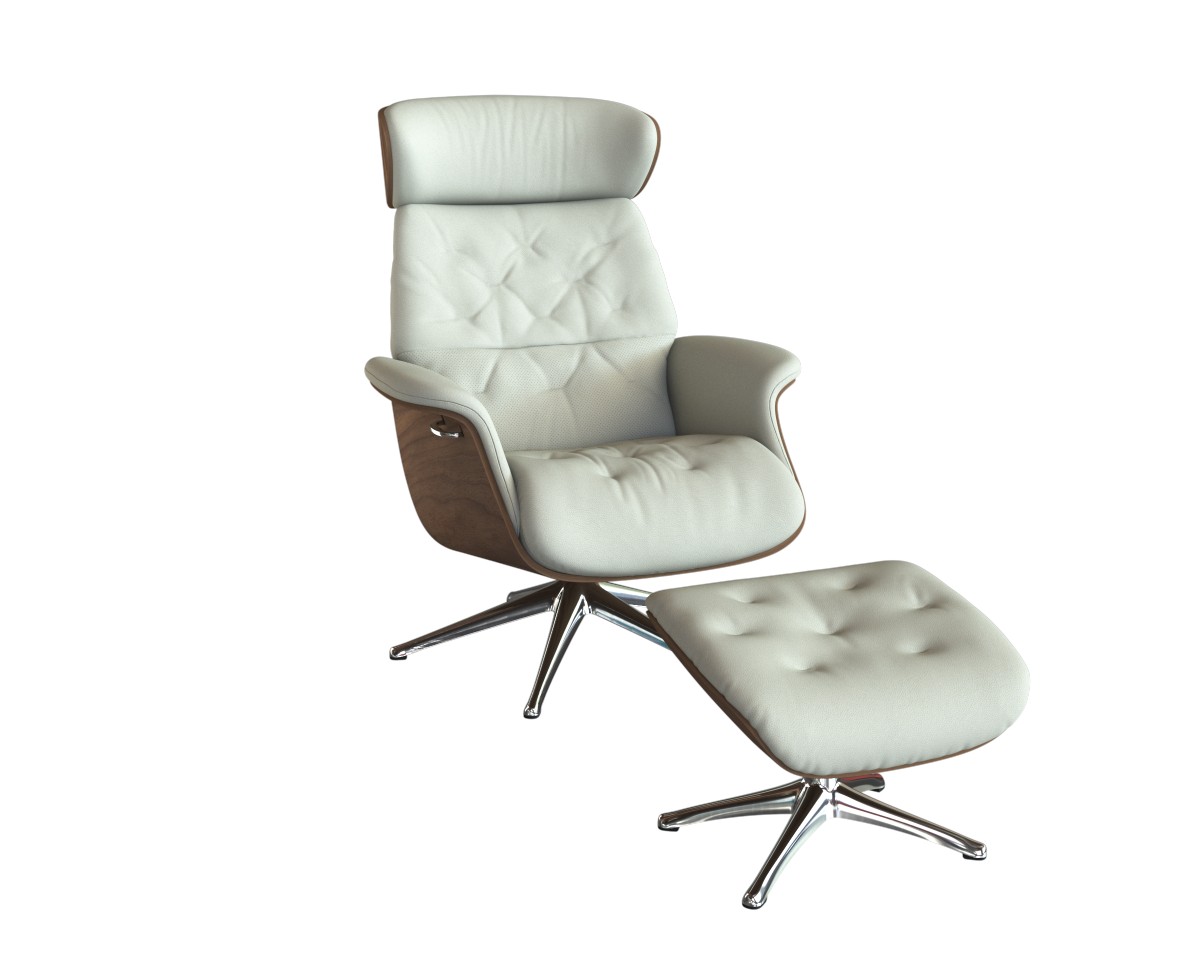 Relaxsessel FLEXLUX "Volden Fernsehsessel, verstellbarer Rücken- & Kopfstütze, drehbar", weiß (warm weiß), B:83cm H:112cm T:125cm, 100% Echteder, Sessel, Relaxsessel, Rücken- und Kopfteilverstellung, Drehbar, Fuß Alu, Armlehne Walnuss