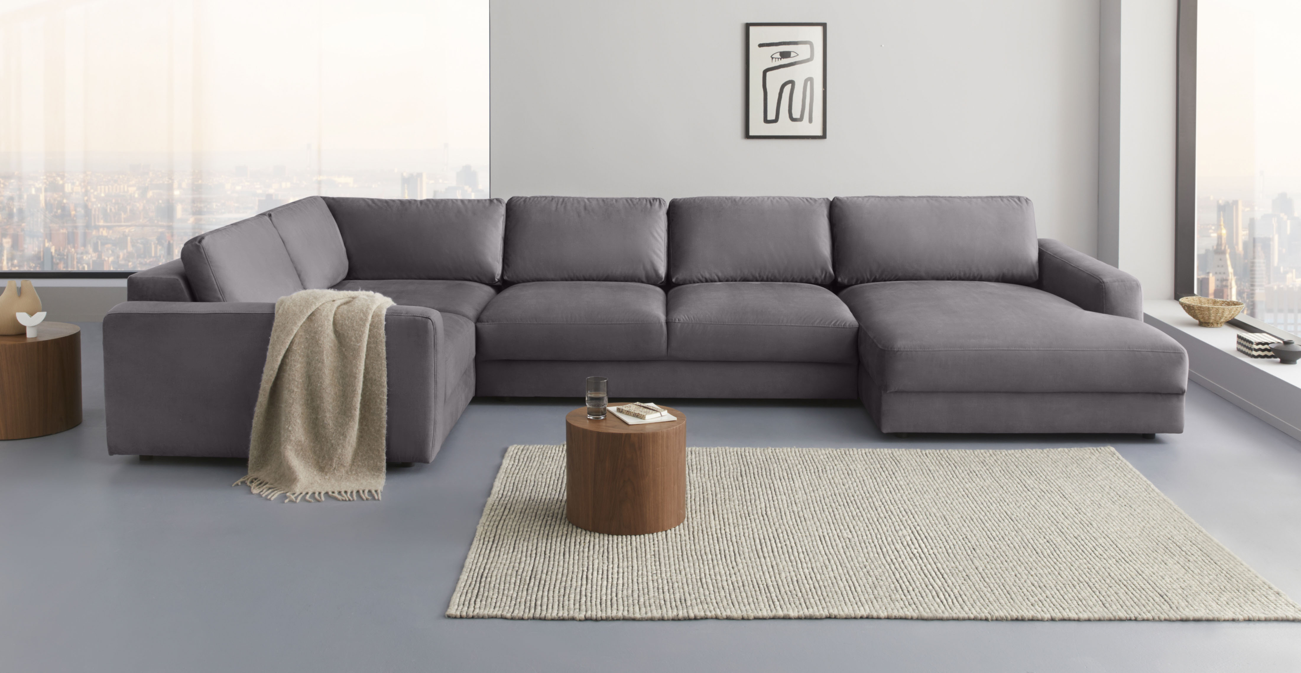 Wohnlandschaft HOME AFFAIRE "Bloomfield, Mega Polsterecke, Breite 390cm, viel Platz, U-Form", grau, B:390cm H:84cm T:209cm, 100% Polyester, Sofas, Wohnlandschaft, In verschiedenen Größen bestellbar