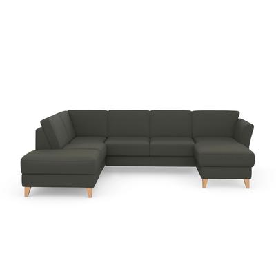 Wohnlandschaft SIT & MORE "Visby U-Form", grau (anthrazit), B:303cm H:87cm T:213cm, Sofas, wahlweise mit Bettfunktion und Stauraum, frei im Raum stellbar Image