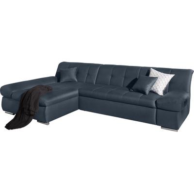 Ecksofa DOMO COLLECTION "Mona L-Form", blau (dunkelblau), B:297cm H:80cm T:173cm, Struktur fein 100% Polyester, Chenilleoptik 100% Polyester, SOFTLUX/Struktur fein 100% Polyester, Sofas, wahlweise mit Bettfunktion Image